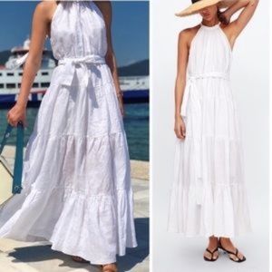 Zara White Linen Halter Maxi Dress Sz M